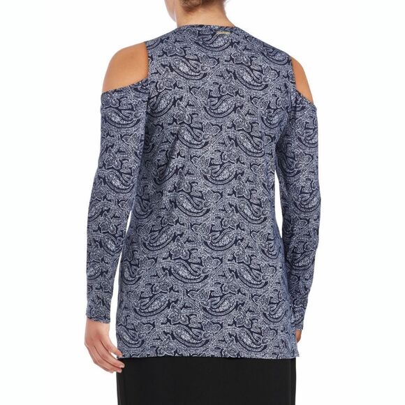 New! MICHAEL KORS Women's Cold Shoulder Blue Paisley Print Top Blouse 3X Plus - Picture 2 of 7